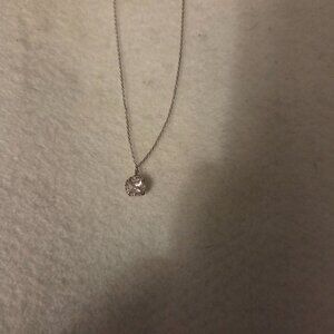 Cubic Zirconia Halo Pendant on Silver Chain VGC